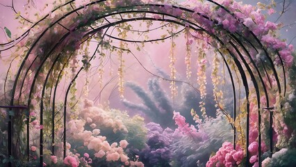 abstract nature background, a painting of a flower garden with the word quot pink quot on it