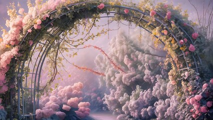 landscape with flower , a painting of a flower garden with the word quot pink quot on it