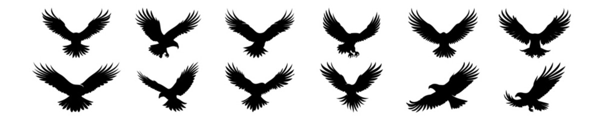 Eagle silhouettes set, pack of vector silhouette design, isolated background
