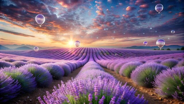 Lavender Dreamscape: A Field of Purple in a Surreal Setting  Generative AI - Powered by Adobe
