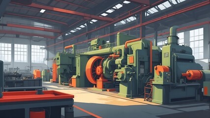 Fototapeta premium The seamless operation of production processes with various machines and automated systems contributing to effective manufacturing