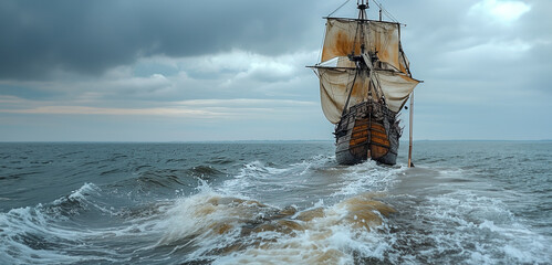 Voyage of Wooden Vessels: A 16th Century Ship's Adventure Through the Sea Crafted by Generative AI Technology