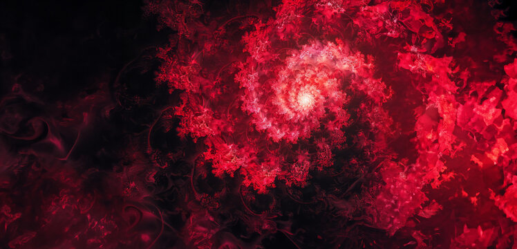 Eternal Red Fractal Patterns: Endless Reproduction on a Black Canvas