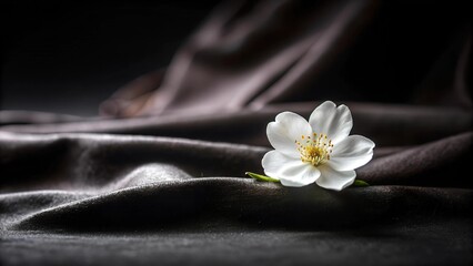 Ephemeral Elegance: A Single White Blossom Against a Velvet Black  Generative AI