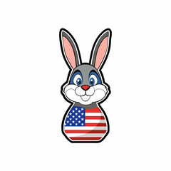 Sticker design of rabbit in a realistic style with a US flag