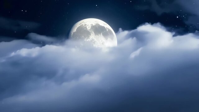 The moonlit clouds appear to be a canvas painted with hues of silver and gray as they drift lazily across the night sky.