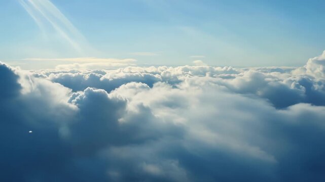 A breathtaking view of highaltitude clouds seemingly endless in their expanse and height stretching as far as the eye can see.