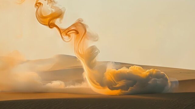 The desert mirage seems to distort the smoke making it appear as if it is moving in slow motion or even vanishing into thin air.