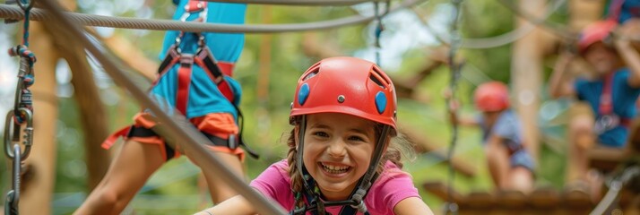 Children overcoming challenges at the adventure park