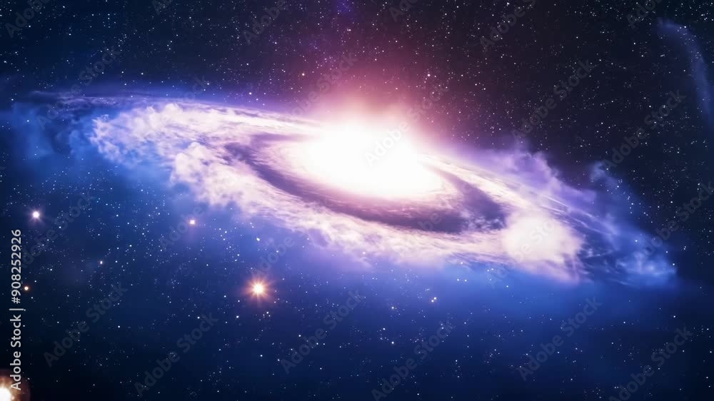 Wall mural a large elliptical galaxy appears as a bright fuzzy patch against a backdrop of smaller more distant