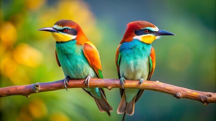 Fototapeta premium Serene Sojourn: European Bee-eaters on a Branch in Geneva generative AI