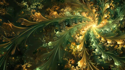Abstract swirling floral pattern in gold and green