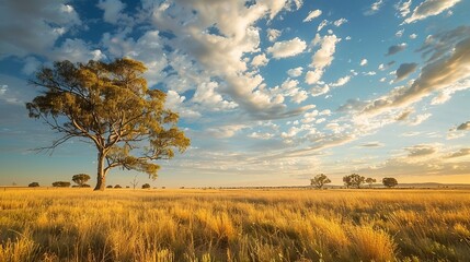 Fototapeta premium Golden Field with Trees 1