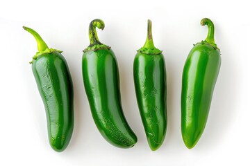 Fresh green peppers arranged on a clean white surface