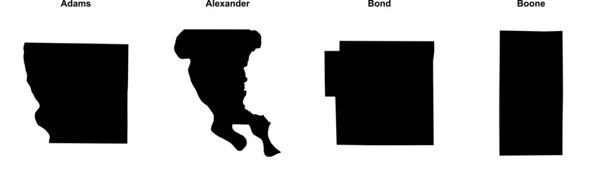 Adams, Alexander, Bond, Boone outline maps