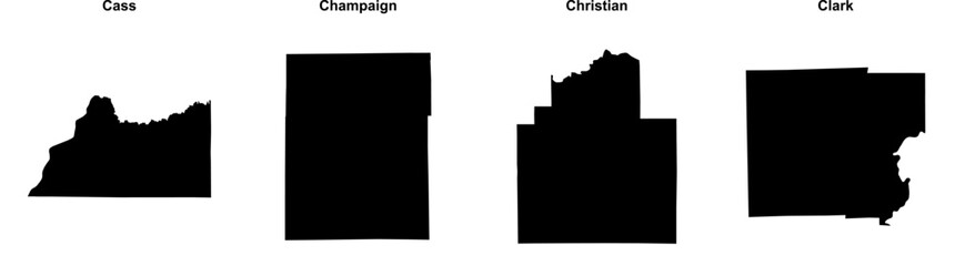 Cass, Champaign, Christian, Clark outline maps