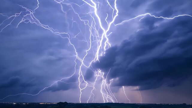 The sky illuminated with streaks of lightning as air and fire intertwine in a dazzling dance.