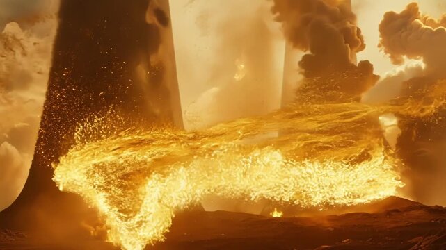 Golden flurries of air spiraling ast raging columns of fire and earth.