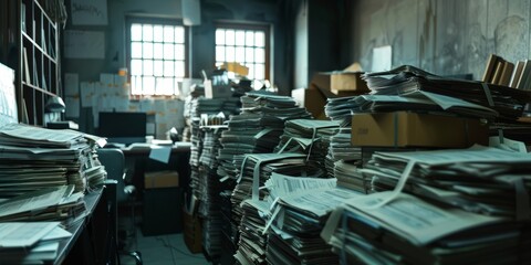 Naklejka premium Office with Stacks of Papers 7
