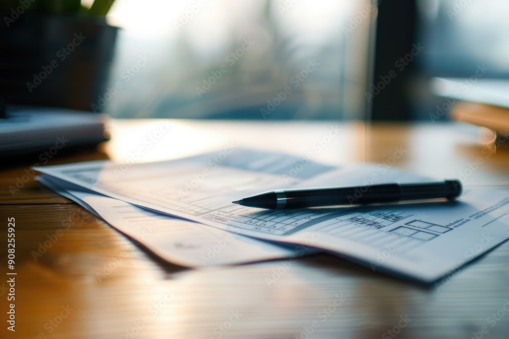 Poster a pen rests on top of a blank sheet of paper, ready for use