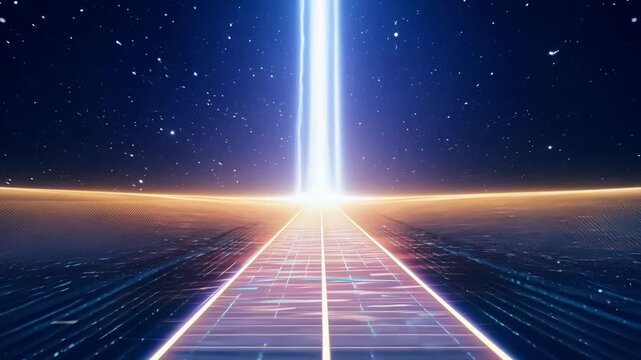 A celestial pathway seemingly made of ling beams leading to a world beyond our own.