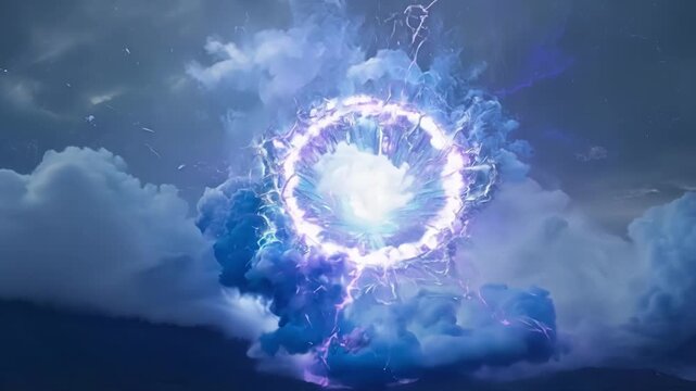 A mesmerizing display of arcane power as swirling clouds of energy clash in an intense storm.