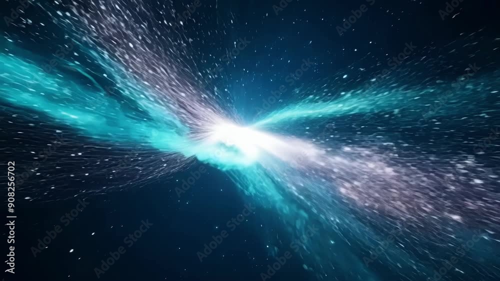Poster zooming through a flurry of comet tails each one leaving a trail of shimmering stardust in its path.