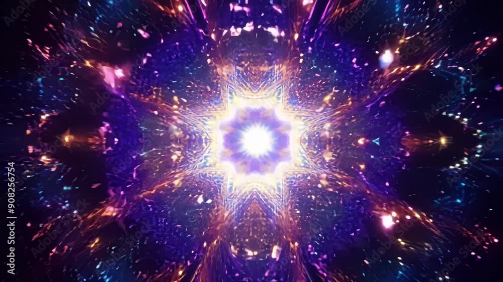 Poster a journey through the vibrant pulsating lights of the astral like dancing stars guiding the way.
