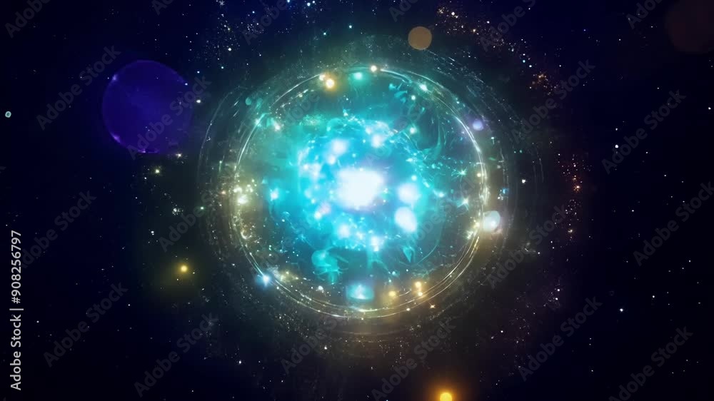 Poster floating through a sea of glowing ethereal lights that seem to hold the secrets of the universe with