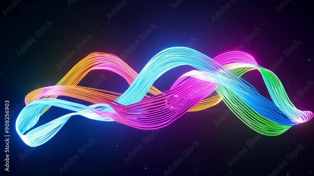 Poster patterns of neon ribbons bursting in and out of view leaving a trail of glowing magic.