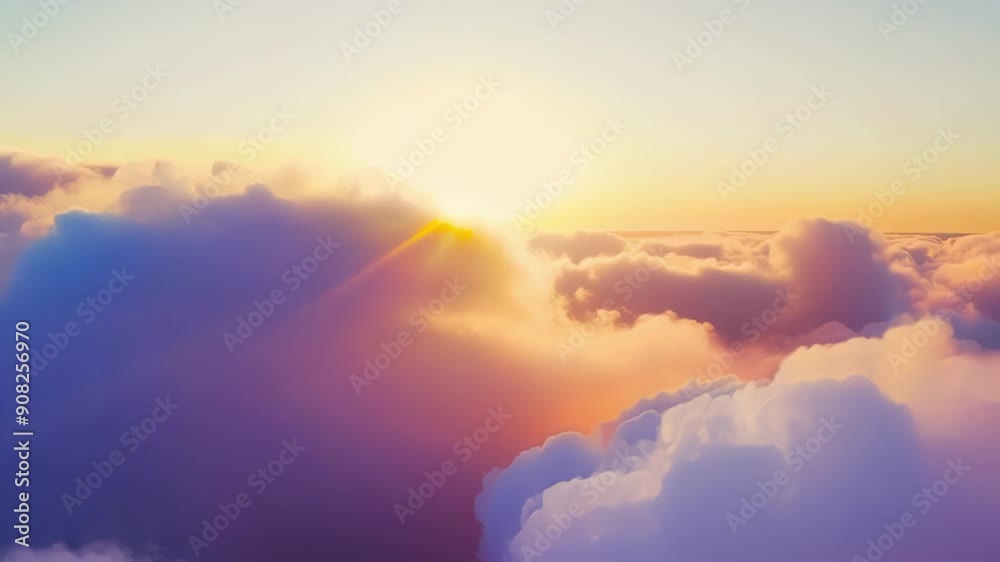 Wall mural an enchanting journey through a cotton candy sky with the sun gradually emerging and setting the clo