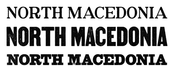 North Macedonia country name written in distressed vintage serif, sans serif and slab serif styles isolated on transparent background