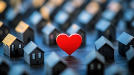 Obraz premium A Red Heart Amongst Tiny Homes