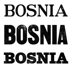 Bosnia and Herzegovina country name written in distressed vintage serif, sans serif and slab serif styles isolated on transparent background