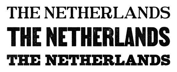 The Netherlands country name written in distressed vintage serif, sans serif and slab serif styles isolated on transparent background