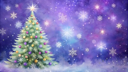 A Watercolor Christmas Tree on a Violet Background - Whimsical Winter Wonderland  generative AI