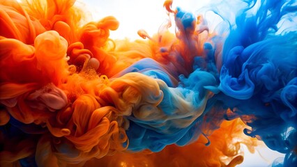 Fototapeta premium Ink Swirls: A Whirlwind of Orange and Blue AI generated