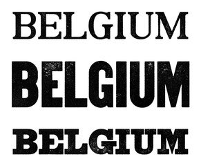 Belgium country name written in distressed vintage serif, sans serif and slab serif styles isolated on transparent background
