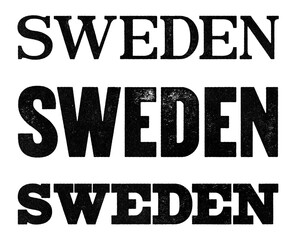 Obraz premium Sweden country name written in distressed vintage serif, sans serif and slab serif styles isolated on transparent background