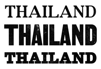 Thailand country name written in distressed vintage serif, sans serif and slab serif styles isolated on transparent background