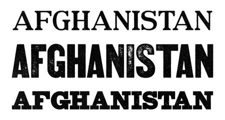Afghanistan country name written in distressed vintage serif, sans serif and slab serif styles isolated on transparent background