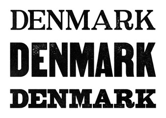 Fototapeta premium Denmark country name written in distressed vintage serif, sans serif and slab serif styles isolated on transparent background