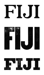 Fiji country name written in distressed vintage serif, sans serif and slab serif styles isolated on transparent background