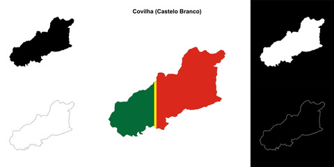 Covilha municipality outline map set