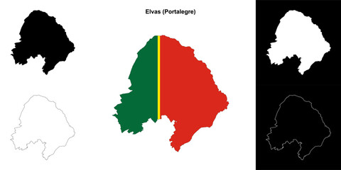 Fototapeta premium Elvas municipality outline map set