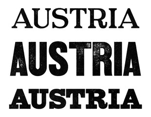 Austria country name written in distressed vintage serif, sans serif and slab serif styles isolated on transparent background