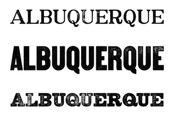 Albuquerque city name written in distressed vintage serif, sans serif and slab serif styles isolated on transparent background