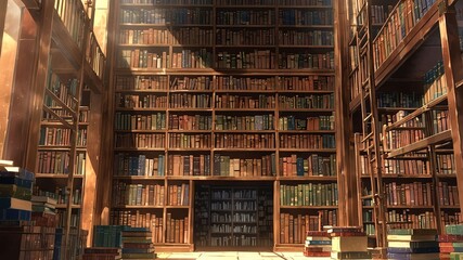 Obraz premium ancient library a grand library filled with towering b anime