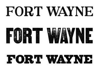 Fort Wayne city name written in distressed vintage serif, sans serif and slab serif styles isolated on transparent background