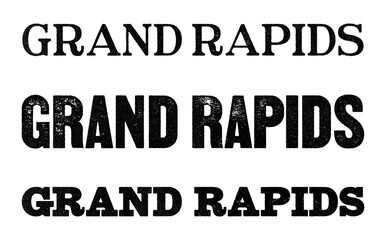Grand Rapids city name written in distressed vintage serif, sans serif and slab serif styles isolated on transparent background